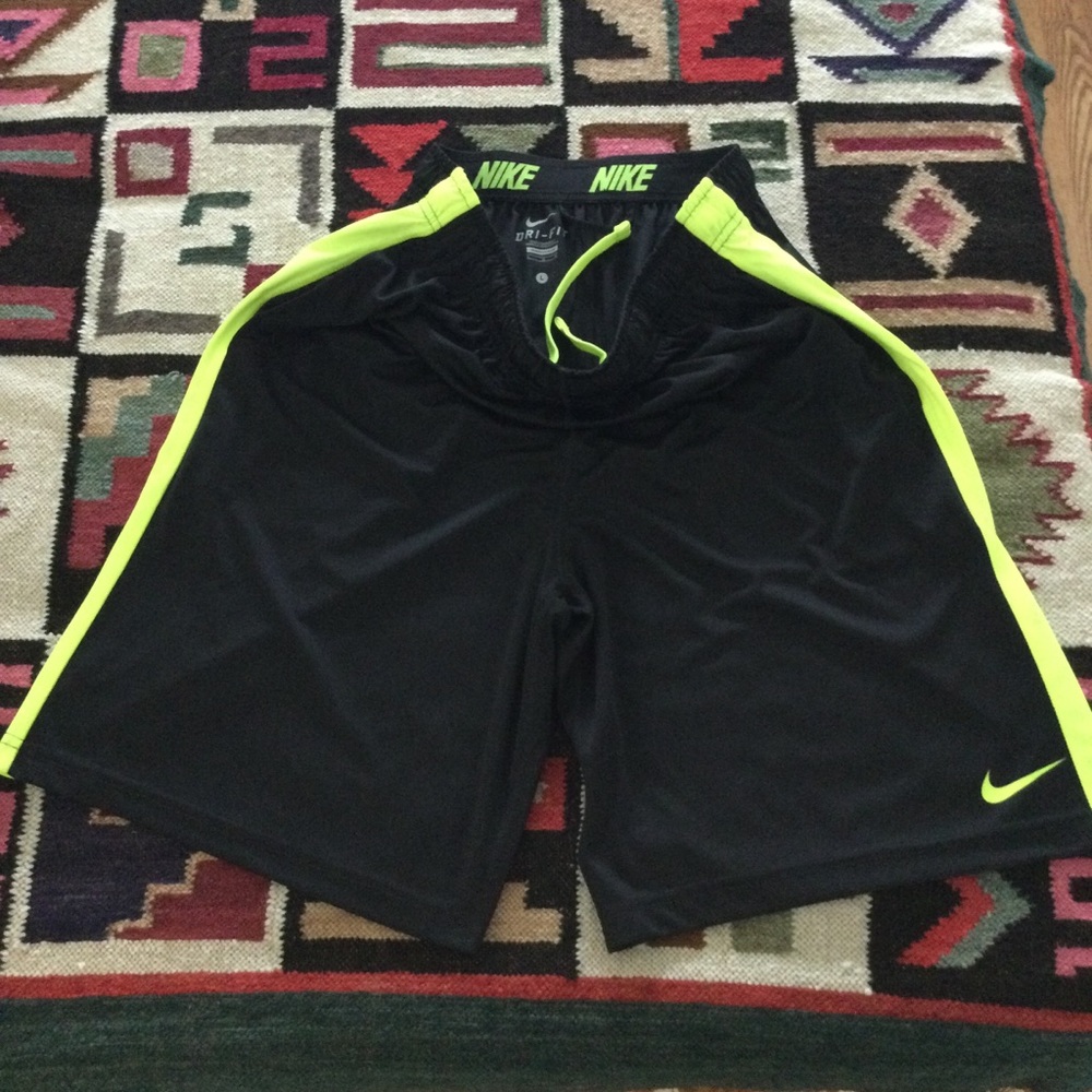 Nike Men’s Black Athletic Shorts with Neon Yellow Accents